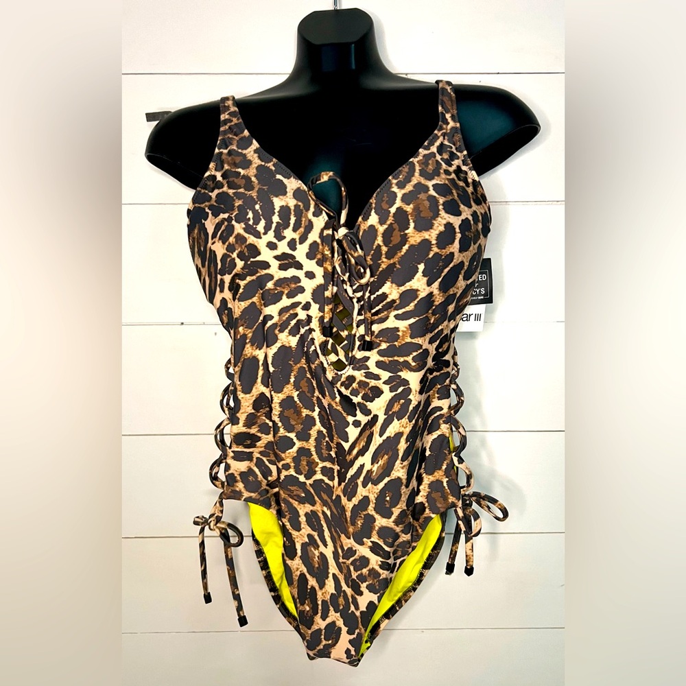 Leopard Lime Green one piece sexy swimsuit size small padded Bar lll MSRP $94